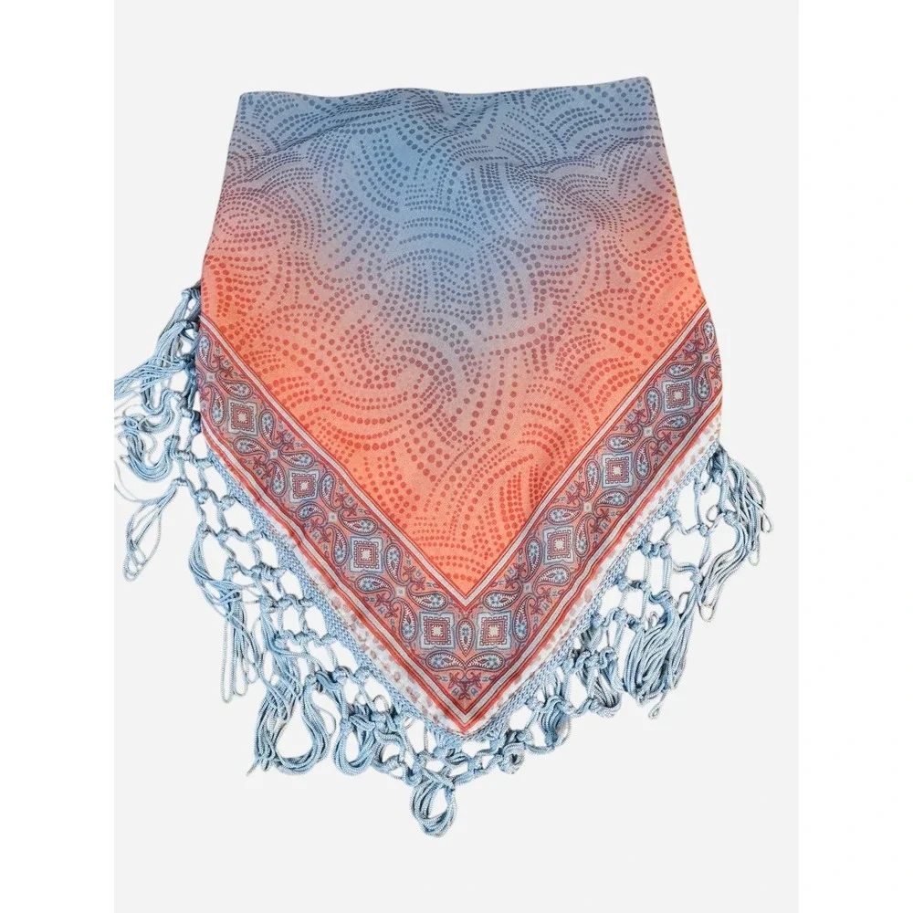 Unbranded Blue Peach‎ Ombre Paisley Fringe Triangle Scarf One Size